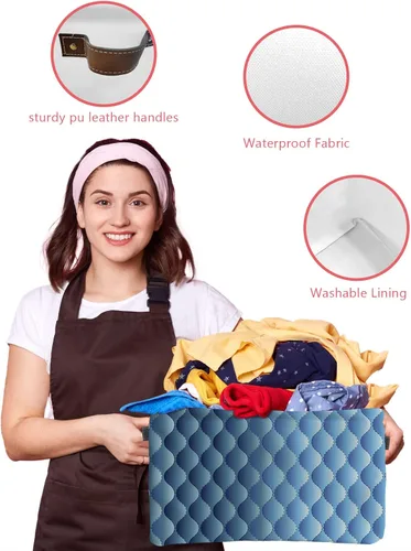 Vista 4 de Gradient Blue Large Storage Baskets Bins Modern Geometric Minimalist Fish Scale Lattice Collapsible Storage Box Laundry Organizer for Closet Shelf