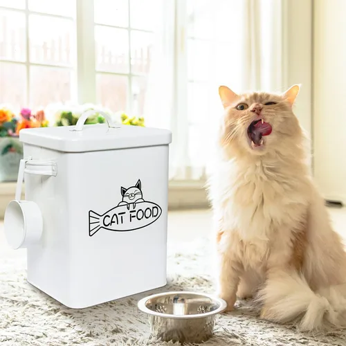 Vista 5 de Vumdua Contenedor de almacenamiento de alimentos para perros y gatos, recipientes de alimentos para mascotas de granja con tapa y cuchara