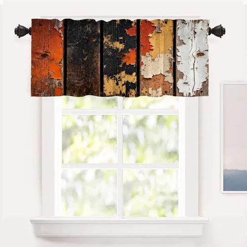 Vista 26 de Shrahala Floral Abstract Design Tier Curtains for Kitchen Windows, Minimalist Flower Illustration Window Curtain Panels Multilayer Polyester