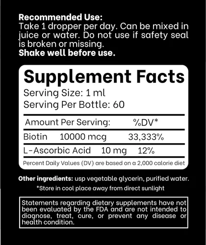 Vista 8 de Think Above Biotina líquida de 10,000 mcg con vitamina C - Soporte para cabello, piel y uñas de alta potencia - Gotas de biotina de absorción rápida