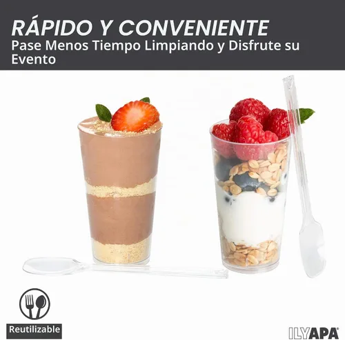 Vista 6 de Ilyapa Mini tazas de postre de plástico con cucharas, 3 onzas, redondas