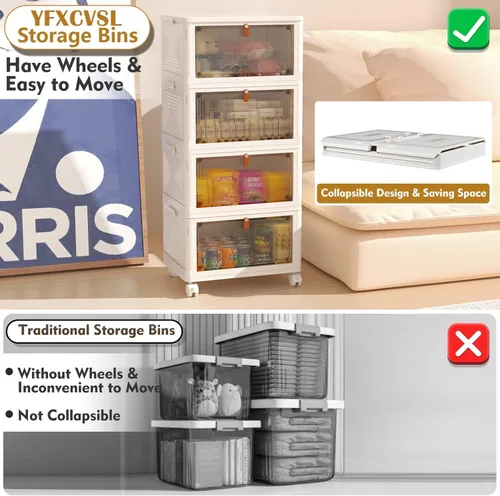 Vista 4 de Contenedores de almacenamiento de plástico de 4 niveles con tapa de 24 cuartos de galón, contenedores de almacenamiento apilables con ruedas, cajas