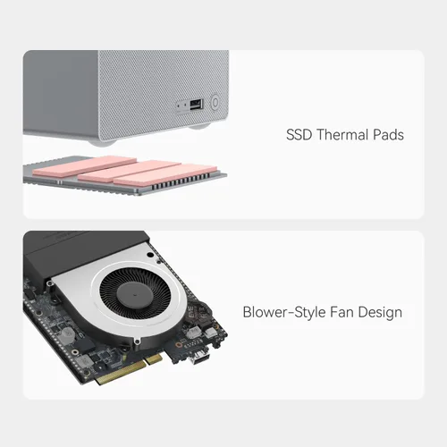 Vista 16 de Beelink Me Pro, Mini PC NAS, CPU Intel N150, 16 GB LPDDR5, 1 TB SSD, 3 ranuras M.2 PCIe3.0 SSD + 2 bahías HDD (Máx 72 TB), 5G + 2.5G Dual