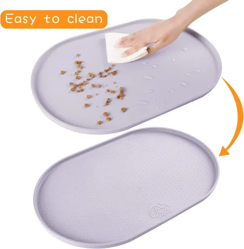 Vista 5 de Estera de silicona 100% impermeable con borde elevado de 1.27 cm libre de BPA para comida de perros, tapetes para alimentación de gatos y perros que