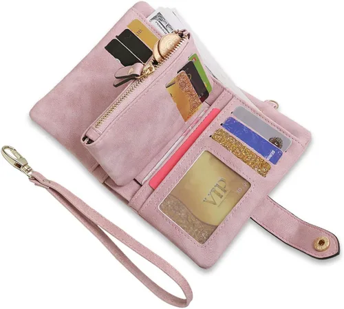 Vista 5 de Carteras para mujer, plegables, pequeñas, de piel suave, Rfid, billeteras triples para mujer, billeteras para mujer, mini cartera de mano