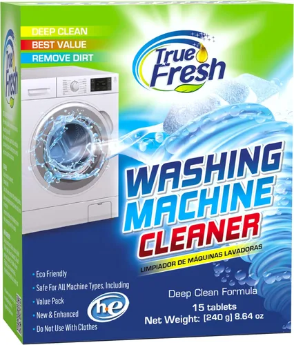 True Fresh Tabletas limpiadoras para lavadora, 15 tabletas sólidas de limpieza profunda, finalmente limpia todas las lavadoras, incluida la carga