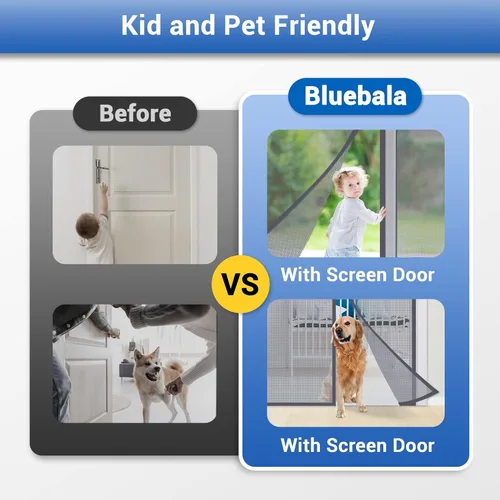 Vista 4 de Puerta mosquitera magnética de fibra de vidrio para puertas individuales, malla autosellante resistente con imanes fuertes, manos libres, apta