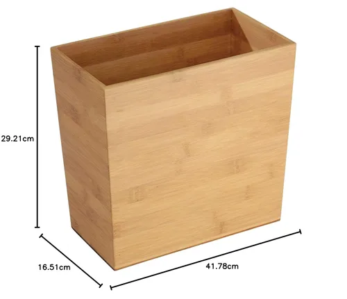 Vista 7 de iDesign - Cesta de basura rectangular de bambú, colección Formbu, 10.5 x 5.75 x 10 pulgadas, acabado de madera natural