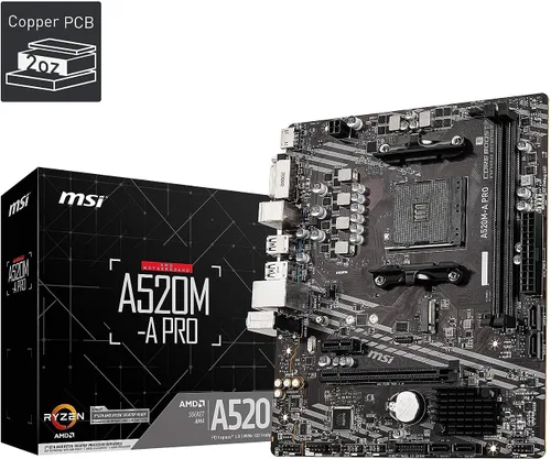 MSI A520M-A PRO Placa base para gaming (AMD Ryzen 5000, AM4, DDR4, PCIe 3.0, SATA 6Gb/s, M.2, USB 3.2 Gen 1, DVI/HDMI, Micro-ATX)