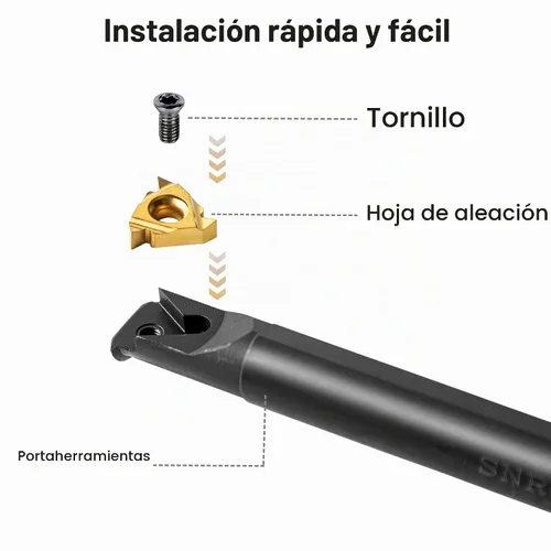 Vista 6 de Herramientas de corte de torno de metal – 1/2" y 5/8" soporte para herramientas de roscado barras de mandrinar con 10 piezas de insertos de carburo