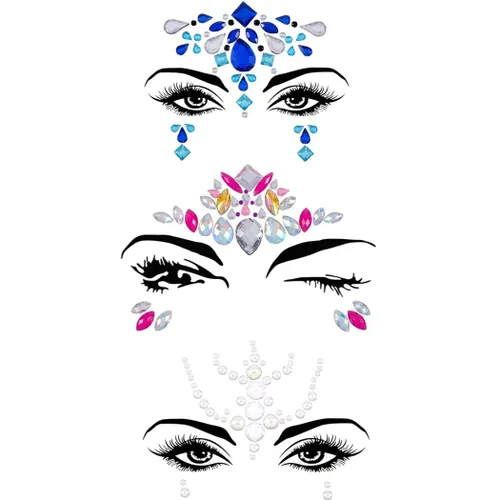 Joyas de cara de diamantes de imitación, gemas de cara de sirena con purpurina de ojos de cristal, calcomanías de piedra para rave, fiesta,