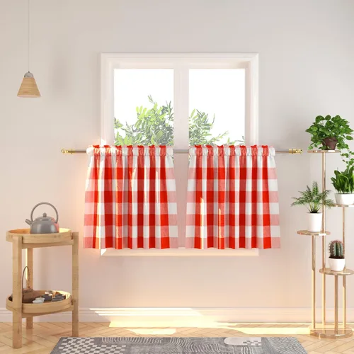 Vista 56 de Cenefas de cortina para ventana de 16 pulgadas de largo, 2 paneles de cuadros búfalo, cortinas pequeñas con bolsillo para barra, estilo clásico