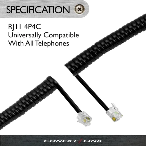 Vista 4 de RJ11 4P4C Cable de teléfono modular Receptor de cable de bobina de cable (7 pies, negro)