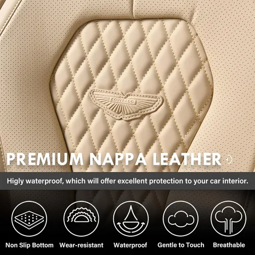 Vista 5 de Coverado - Fundas para asientos de auto, de cuero para asientos delanteros, fundas beige impermeables, cojín de asiento, protector de asiento