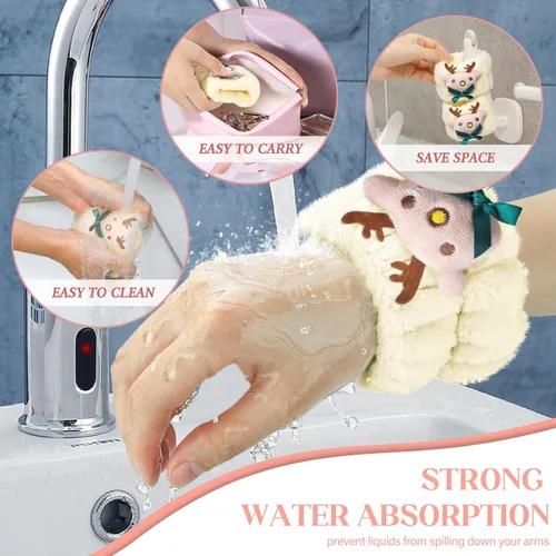Vista 3 de Crosize 8 piezas de bandas de muñeca de microfibra para lavar la cara, bandas de muñeca absorbentes para mujeres, previenen que el agua se derrame