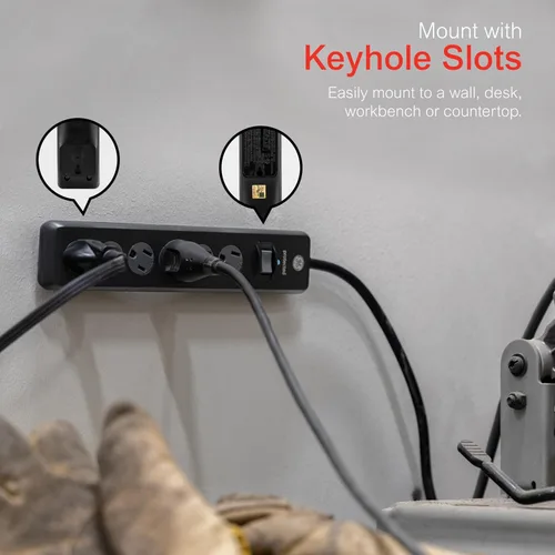 Vista 4 de GE - Protector de sobretensión de 6 tomas, extensión de 6 pies, multicontactos, 800 julios, enchufe plano, tapas de seguridad de cierre por torsión