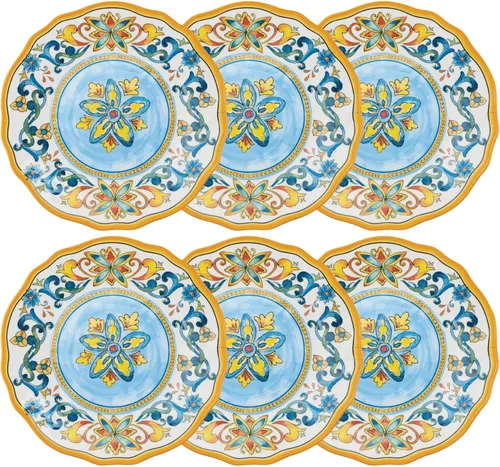 Vista 7 de UP ware Blue Rooster - Juego de platos de ensalada de melamina con borde de cuentas para risotto, pasta y ensalada, sin BPA, aptos