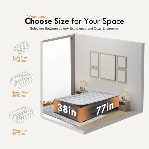 Vista 6 de DIMAR GARDEN Colchón de aire de tamaño individual con bomba incorporada, colchón inflable flocado de 18.5 pulgadas para el hogar, colchón inflable