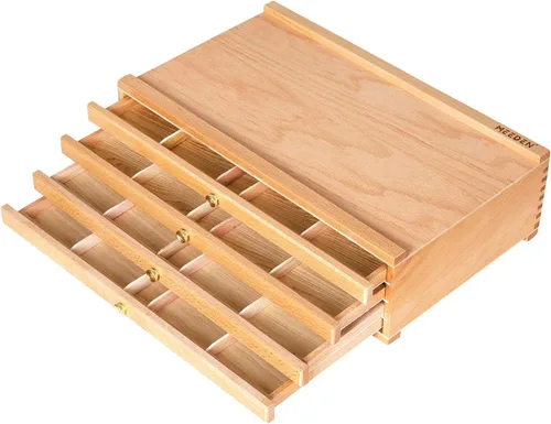 MEEDEN Caja de almacenamiento para suministros de artista con 4 cajones - Caja portátil plegable multifunción de madera de haya para lápices y