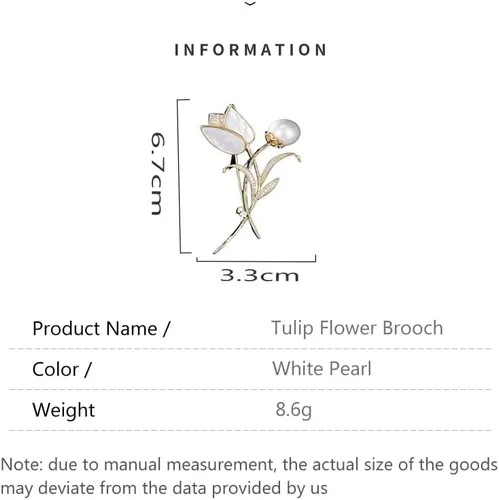 Vista 2 de Broche elegante de flor de tulipán Moissnaite de oro de 14 quilates, broche de flor de perla con concha de perla natural, regalo de alta gama