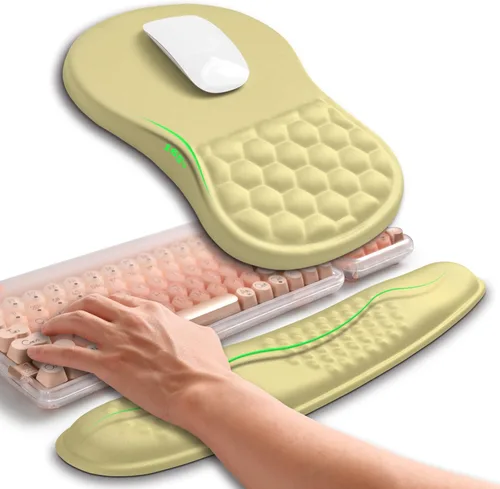 Vista 14 de Hokafenle Combinación 2 en 1, reposamuñecas para teclado Wave y almohadilla ergonómica para ratón con curvatura, soporte de muñeca para aliviar