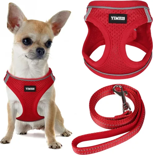 Vista 37 de YIMEIS Juego de arnés y correa para perro, arnés de malla suave sin tirones, chaleco reflectante ajustable para cachorros para perros pequeños