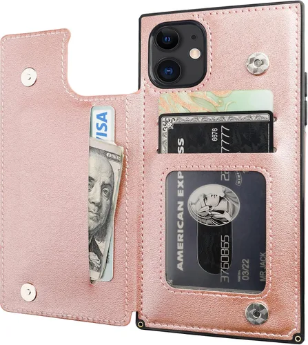 Vista 11 de Bocasal Funda tipo cartera para iPhone 11 Pro con tarjetero para tarjetas de crédito, piel sintética suave premium, función atril, cierre magnético