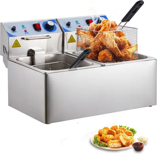Vista 8 de Freidora comercial con canasta, freidora eléctrica de gran capacidad de 11 L/10 cuartos de galón, freidora de aceite de pavo de acero inoxidable