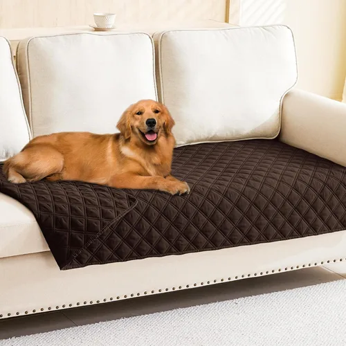 Vista 14 de Smiry Funda impermeable para cama de mascota, suave y lavable, para muebles, cama, sofá, reversible, a cuadros (30 x 53 pulgadas, color beige/beige)