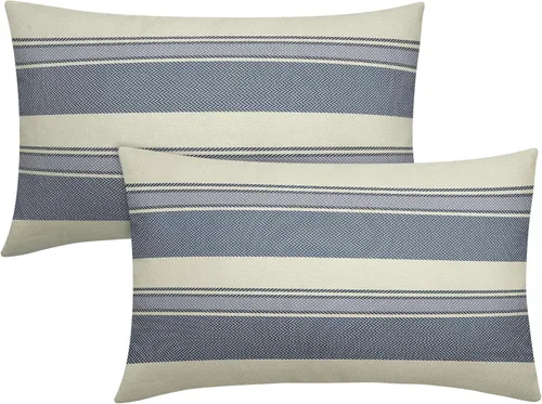 Vista 39 de Juego de 2 fundas de almohada a rayas negras y marrones de 16 x 16 pulgadas, diseño de rayas bohemias con estampado de rayas color crema, fundas