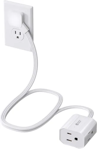 Vista 16 de Cable de extensión corto de 1.5 pies SUPERDANNY, regleta de enchufe plano en ángulo recto, cable de extensión de 13 A para interiores con 3 tomas