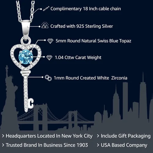 Vista 74 de Gem Stone King Collar con dije de llave de corazón para mujer, plata de ley 925, piedra natal de piedras preciosas, redondo de 0.197 in, con cadena