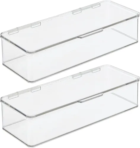 Vista 9 de mDesign Long Plastic Kitchen Pantry/Fridge Storage Organizer Box Containers with Hinge Lid for Shelves or Cabinets, Holds Food, Snacks, Seasoning