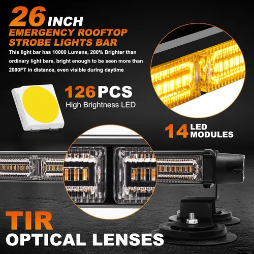 Vista 2 de ASPL - Barra de luz estroboscópica de techo de 66 cm, 126 LED, doble cara, intermitente, luz de advertencia de seguridad, asesor de tráfico, luz
