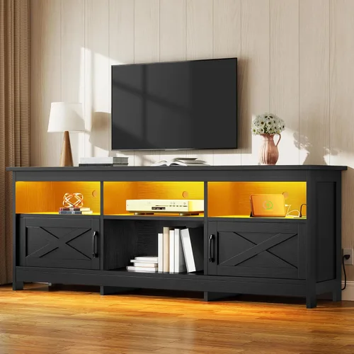 Vista 10 de YITAHOME Soporte de TV para televisores de 65 pulgadas, centro de entretenimiento con armarios de almacenamiento, toma de corriente y luz LED
