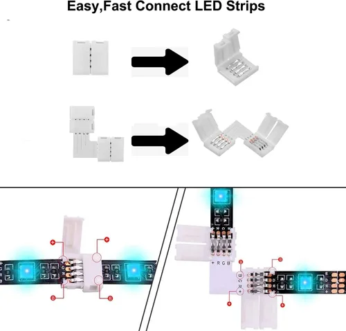 Vista 3 de Conectores LED de 4 pines en forma de L, paquete de 10 conectores de extensión de terminal de esquina de ángulo recto de 0.394 pulgadas de ancho