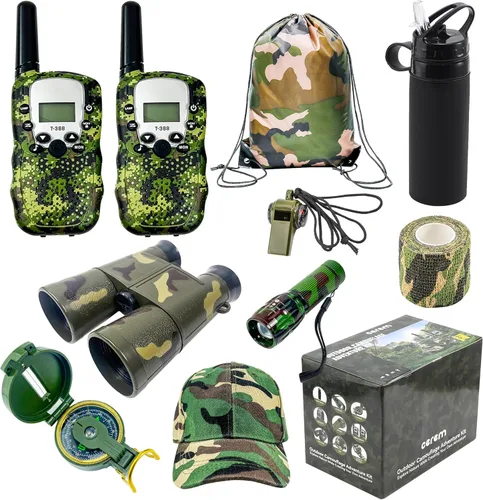 Vista 2 de Kit Explorador para Niños CEREM - Set de Exploración Natural 10-en-1 con Walkie Talkies, Prismáticos, Brújula, Linterna LED - Kit de Aventura al