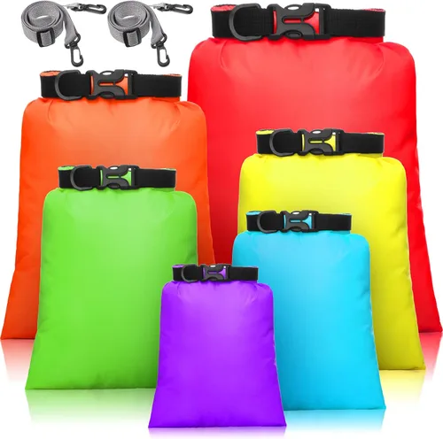 Vista 15 de Juego de bolsas secas impermeables de 15 L+ 8 L +5 L+4 L+3 L+ 2 L sacos ligeros y correa de hombro larga ajustable para kayak, rafting, canotaje