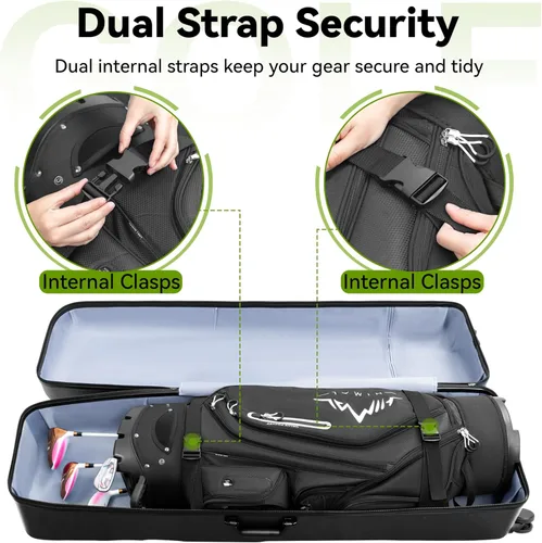 Vista 5 de Funda rígida para viajes de golf, funda de viaje de golf, máxima protección, impermeable y duradera, especialmente diseñada para palos de golf