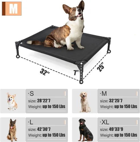 Vista 4 de Cama elevada para perros medianos, camas elevadas para perros que se adaptan a hasta 150 libras, cunas resistentes para mascotas con malla Teslin