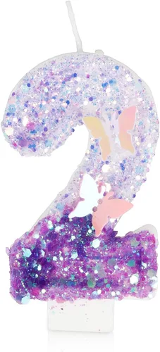 Vista 12 de Velas de cumpleaños número 1, decoración de fiesta de cumpleaños de mariposa para mujeres y niñas, vela morada de feliz cumpleaños para pastel, vela