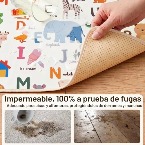 Vista 2 de Basumee Alfombrilla antisalpicaduras para debajo de la silla alta Alfabeto animal