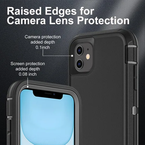 Vista 3 de Funda para iPhone 11, grado militar 3 en 1, resistente a los golpes, a prueba de caídas, polvo con 2 protectores de pantalla de vidrio templado