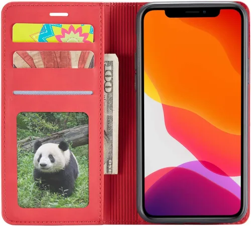 Vista 4 de QLTYPRI Funda para iPhone 11 Pro, funda de piel sintética de alta calidad, parachoques de TPU con soporte para tarjetas, atril, absorción magnética