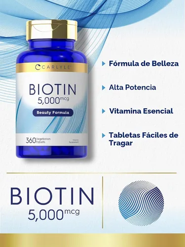 Vista 3 de Carlyle Biotina 5000mcg para cabello, piel y uñas 360 Tabletas