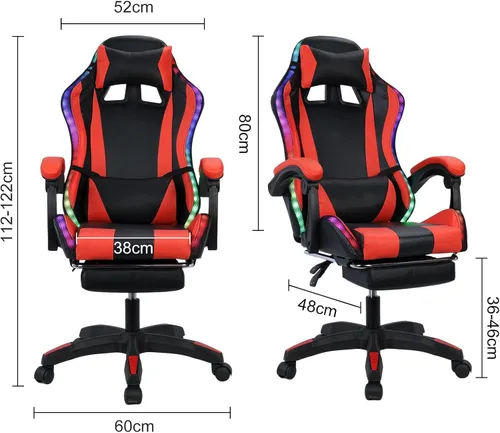 Vista 3 de Silla de masaje para juegos, silla de escritorio para computadora de oficina con altavoces compatibles con Bluetooth, altura de luz LED, respaldo
