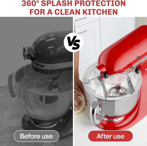 Vista 6 de Escudo de vertido para mezclador KitchenAid, protector contra salpicaduras para batidora de pie de ayuda de cocina, funciona con cuencos mezcladores