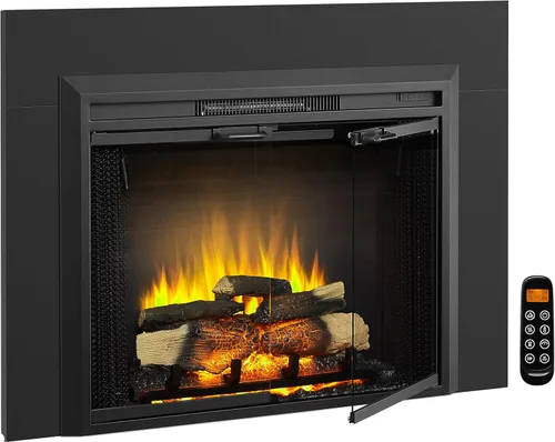 Vista 7 de LegendFlame Damon - Inserto de chimenea eléctrica de 28 pulgadas con kit de adornos, puerta de vidrio y pantalla de malla, calefactor de chimenea