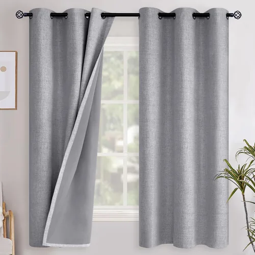 Vista 69 de YoungsTex - Cortinas opacas de lino camello, cortinas de oscurecimiento texturizadas, con ojales, aislamiento térmico, para sala de estar, bloqueo