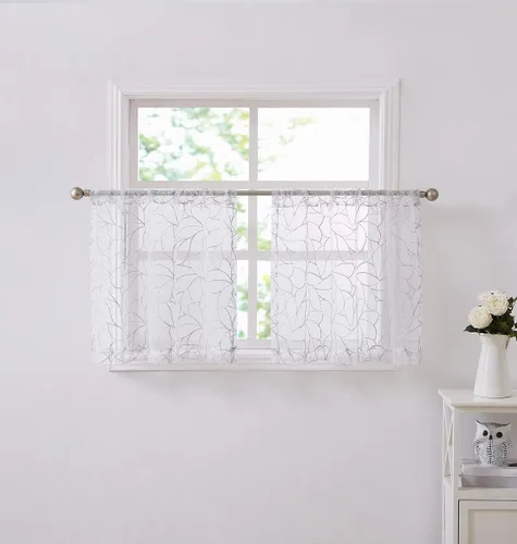 Vista 15 de Warm Home Designs Par de 2 cortinas de longitud corta de 54 pulgadas de ancho x 63 pulgadas de largo, cortinas transparentes bordadas con bordado